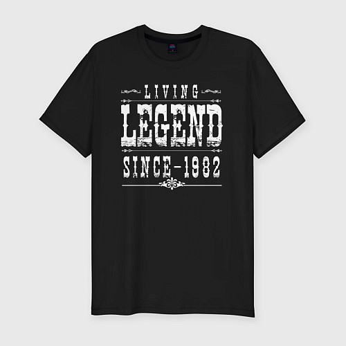 Мужская slim-футболка Живая легенда с 1982 года / Черный – фото 1