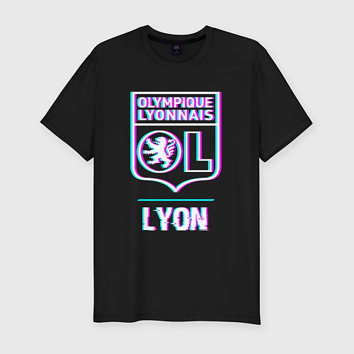 Мужская slim-футболка Lyon FC в стиле Glitch / Черный – фото 1