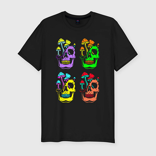Мужская slim-футболка Skulls Pop art / Черный – фото 1