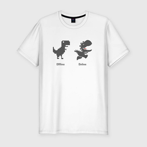 Мужская slim-футболка Google Dinosaur оставайся на связи / Белый – фото 1