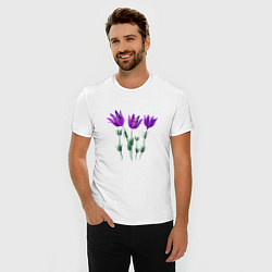 Футболка slim-fit Flowers purple white light, цвет: белый — фото 2