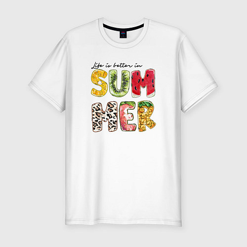 Мужская slim-футболка Summer буквы из фруктов / Белый – фото 1