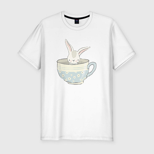 Мужская slim-футболка Кролик в чашке / Белый – фото 1