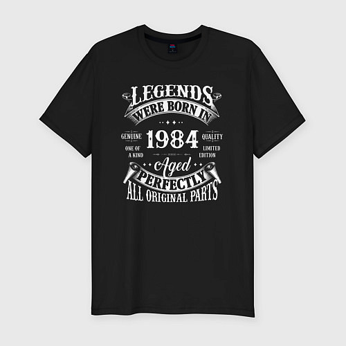 Мужская slim-футболка Легенды рождаются в1984 / Черный – фото 1