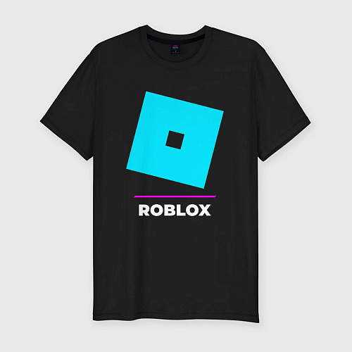 Мужская slim-футболка Символ Roblox в неоновых цветах / Черный – фото 1