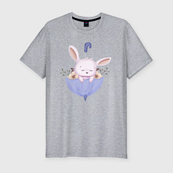Мужская slim-футболка Милый Крольчонок В Зонтике С Цветочками