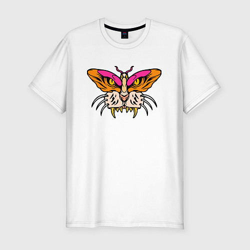 Мужская slim-футболка Бабочка м морда тигра / Белый – фото 1