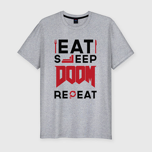 Мужская slim-футболка Надпись: Eat Sleep Doom Repeat / Меланж – фото 1