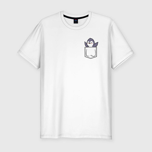 Мужская slim-футболка Пингвин в кармашке / Белый – фото 1