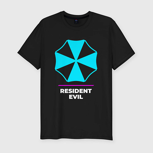 Мужская slim-футболка Символ Resident Evil в неоновых цветах / Черный – фото 1