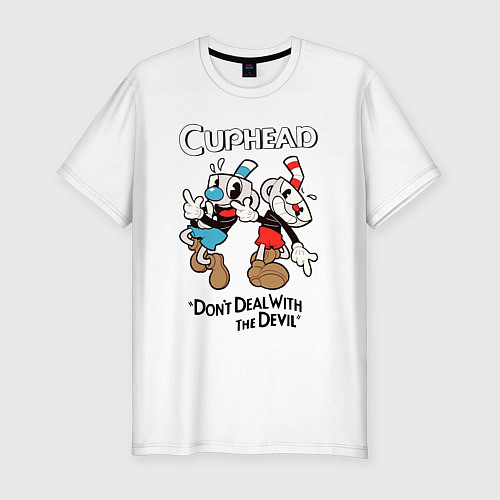 Мужская slim-футболка Cuphead - dont deal with devil / Белый – фото 1