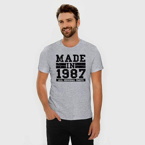 Мужская slim-футболка Сделано в 1987 оригинальные детали / Меланж – фото 3