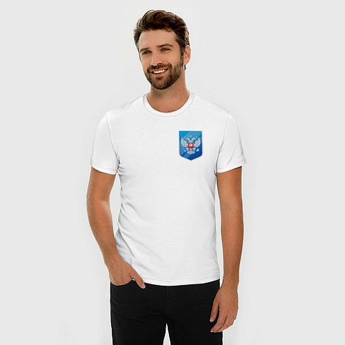 Мужская slim-футболка Синий герб России / Белый – фото 3