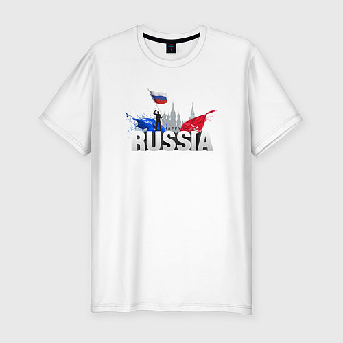 Мужская slim-футболка Russia объемный текст / Белый – фото 1