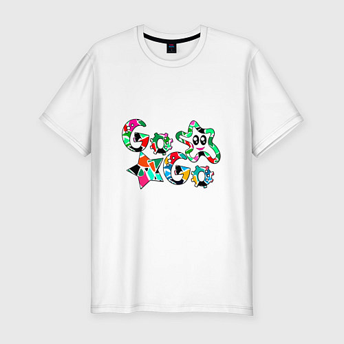 Мужская slim-футболка Go-Go Аппликация разноцветные буквы / Белый – фото 1