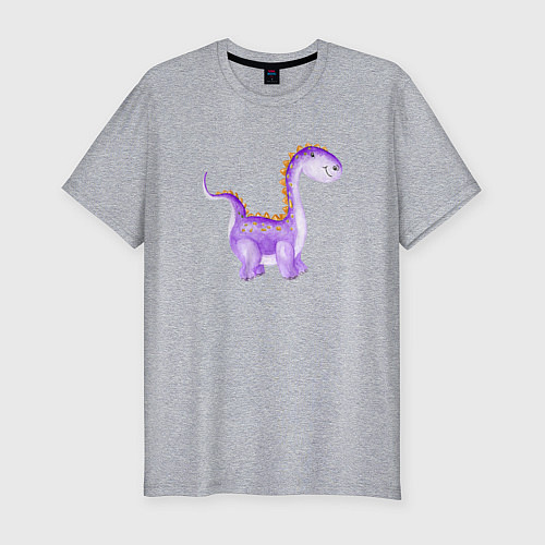 Мужская slim-футболка Фиолетовый динозаврик / Меланж – фото 1