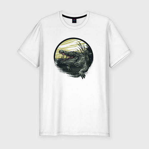 Мужская slim-футболка Аллигатор в камышах / Белый – фото 1