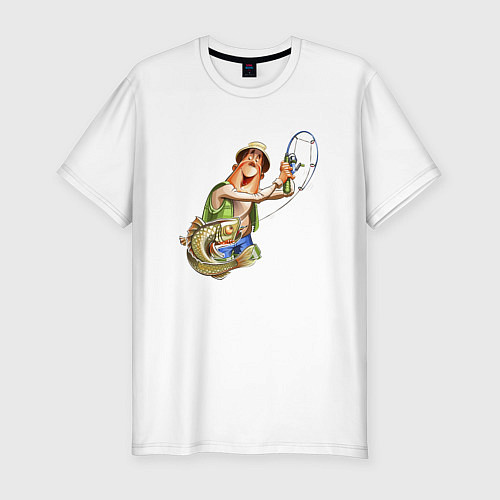 Мужская slim-футболка Рыбка на крючке / Белый – фото 1
