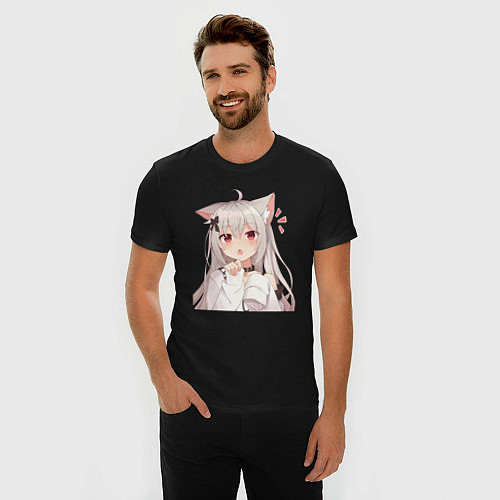 Мужская slim-футболка Неко кошка-девочка / Черный – фото 3