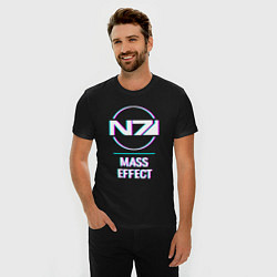 Футболка slim-fit Mass Effect в стиле glitch и баги графики, цвет: черный — фото 2