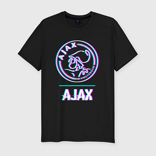 Мужская slim-футболка Ajax FC в стиле glitch / Черный – фото 1