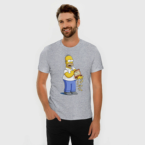 Мужская slim-футболка Гомер Симпсон рассыпал свиные шкварки / Меланж – фото 3