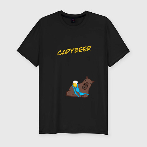 Мужская slim-футболка KAPYBEER Капибара пьет пиво / Черный – фото 1