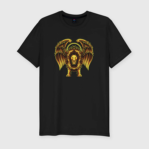 Мужская slim-футболка Лев с крыльями / Черный – фото 1