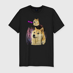 Мужская slim-футболка Пёсик Доге в свитере с пёсиком Доге