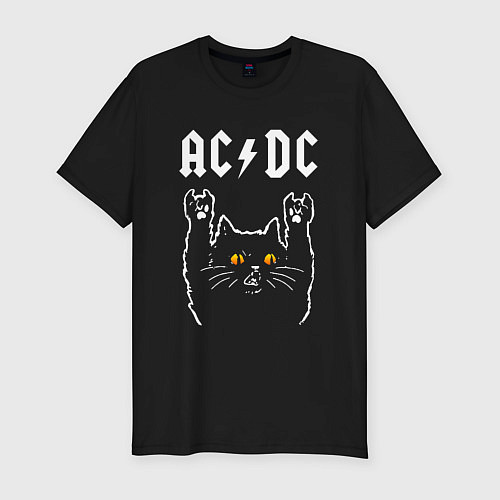 Мужская slim-футболка AC DC rock cat / Черный – фото 1