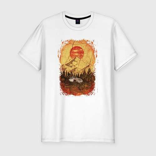 Мужская slim-футболка Внедорожник и солнце / Белый – фото 1