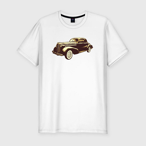 Мужская slim-футболка Рисунок ретро-автомобиля / Белый – фото 1