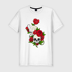 Мужская slim-футболка Розы окутывают два черепа