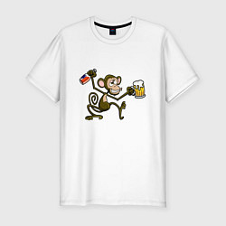 Мужская slim-футболка Обезьянка с пивом