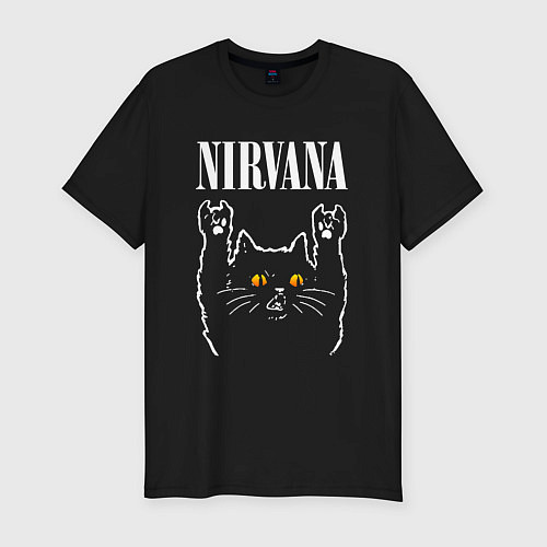 Мужская slim-футболка Nirvana rock cat / Черный – фото 1