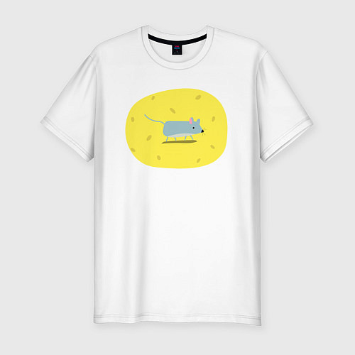 Мужская slim-футболка Серая мышка сидит на сыре / Белый – фото 1