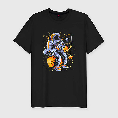 Мужская slim-футболка Космическая рыбалка / Черный – фото 1