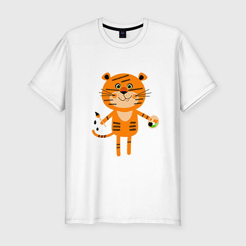 Мужская slim-футболка Тигр - художник / Белый – фото 1