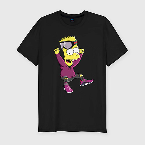 Мужская slim-футболка Барт Симпсон в прыжке / Черный – фото 1