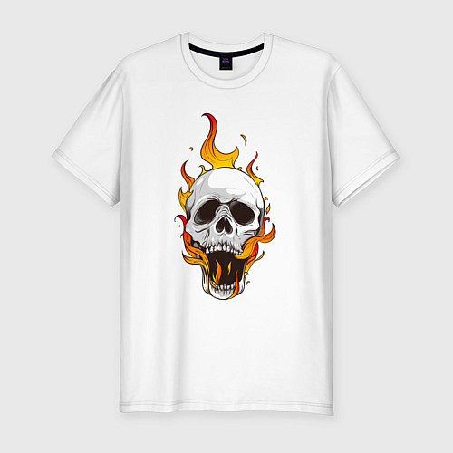 Мужская slim-футболка Череп покрыт огнём / Белый – фото 1