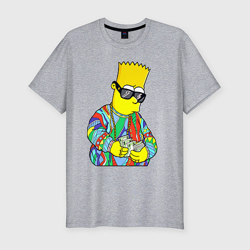 Мужская slim-футболка Барт Симпсон считает выручку / Меланж – фото 1