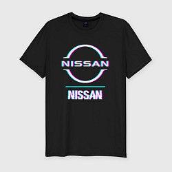 Мужская slim-футболка Значок Nissan в стиле glitch