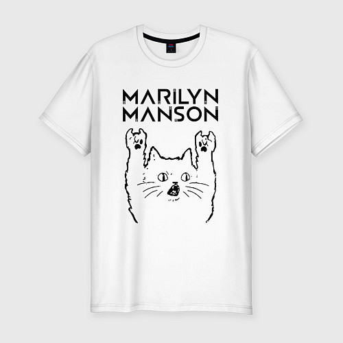 Мужская slim-футболка Marilyn Manson - rock cat / Белый – фото 1