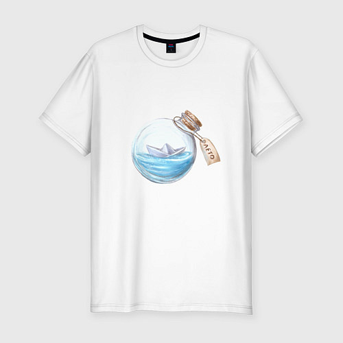 Мужская slim-футболка Лето в бутылке - море / Белый – фото 1
