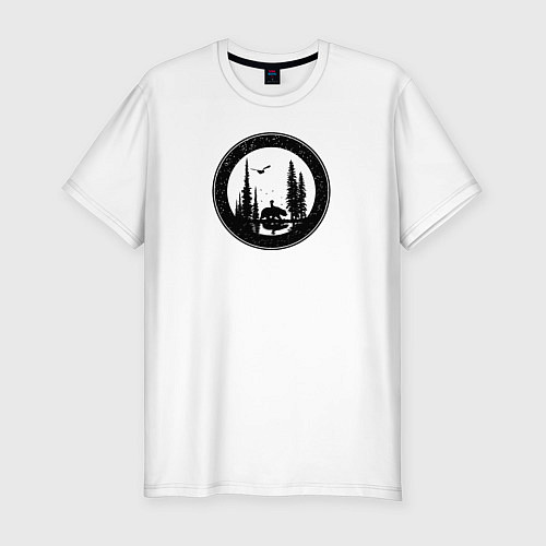 Мужская slim-футболка Девочка, медведь, сова и луна / Белый – фото 1