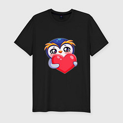 Мужская slim-футболка Пингвиненок с сердцем