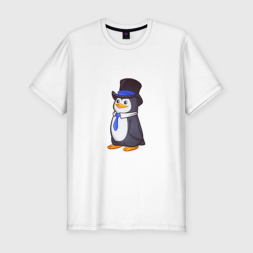 Мужская slim-футболка Пингвин в цилиндре / Белый – фото 1