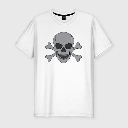 Мужская slim-футболка Серый череп и кости / Белый – фото 1