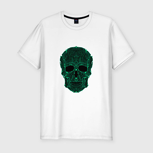 Мужская slim-футболка Skull in a microprocessor / Белый – фото 1