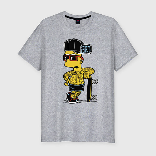Мужская slim-футболка Скейтер Барт Симпсон весь в татухах / Меланж – фото 1